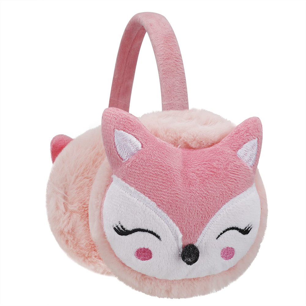 OhMill Creative Winter Warm Cute Cartoon Little Fox Earmuffs Plush Furry Ear Warmers for Boys Girls Adult Protector Ear Cover (Pink)