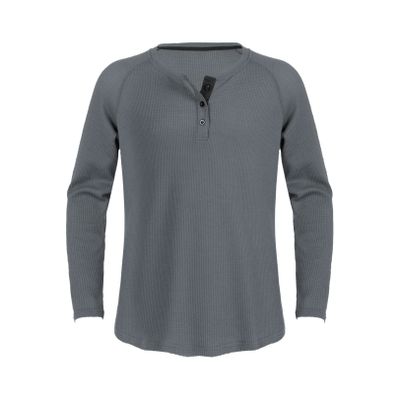 renvena Mens Regular Fit Long Sleeve Waffle Henley Shirt Lightweight Button T-Shirts Dark Gray XX-Large