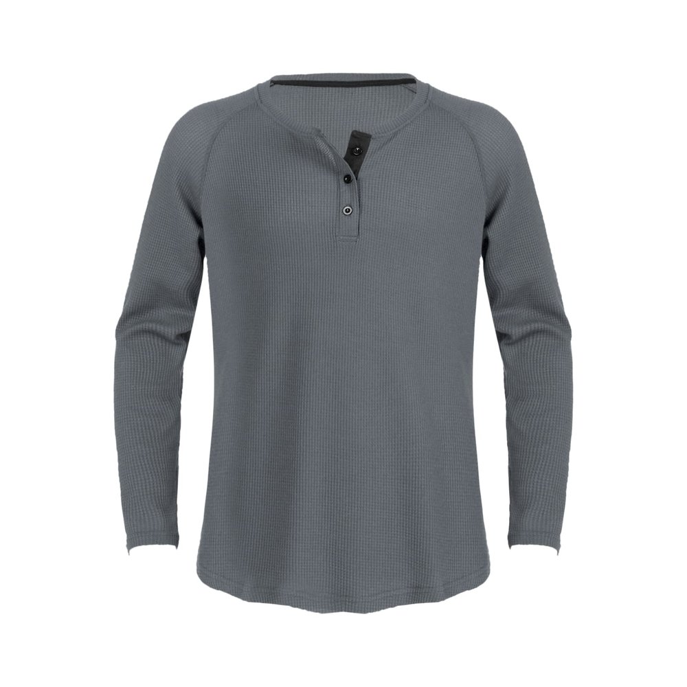 renvena Mens Regular Fit Long Sleeve Waffle Henley Shirt Lightweight Button T-Shirts Dark Gray XX-Large