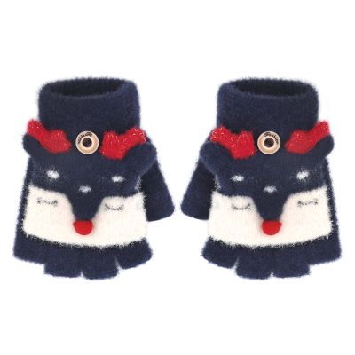 Greenery-GRE Cartoon Convertible Flip Top Gloves Toddler Kids Winter Wool Knit Fingerless Gloves with Mitten Cover for Girls Boys 2-6 Yrs