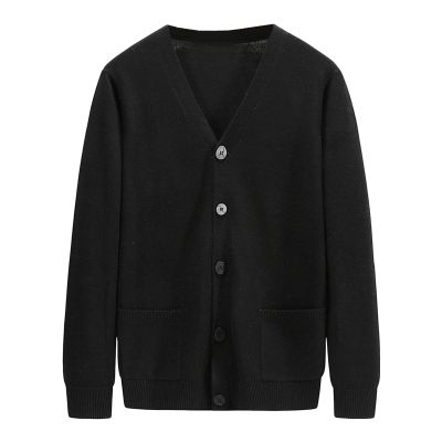 Men's Cardigan Sweater V-Neck Long Sleeve Button Knitwear Casual Solid Knitted Regular Fit Cardigan with Pocket (Black,Medium)