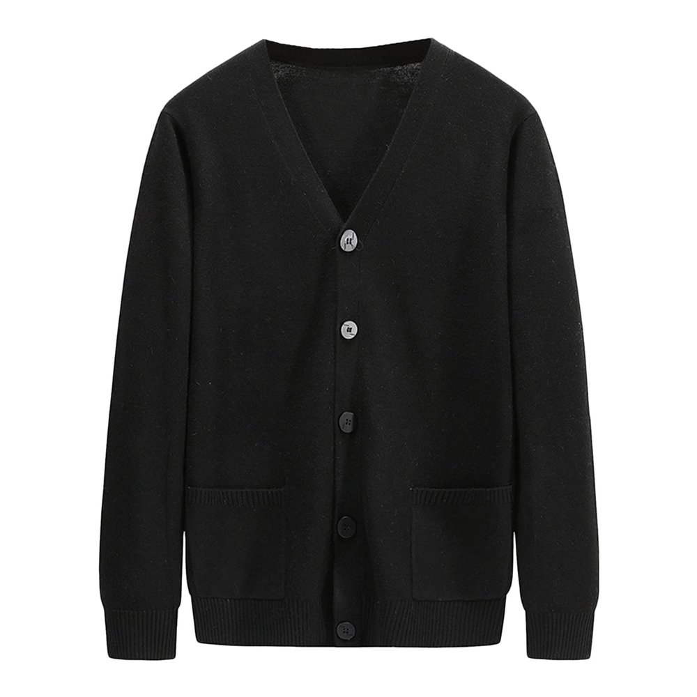Men's Cardigan Sweater V-Neck Long Sleeve Button Knitwear Casual Solid Knitted Regular Fit Cardigan with Pocket (Black,Medium)