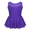 Yihuimin Girls Shiny Rhinestone Mesh Splice Back Figure Ice Skating Dress Gymnastics Leotard Ballet Skirts Violet 10 Years view 1