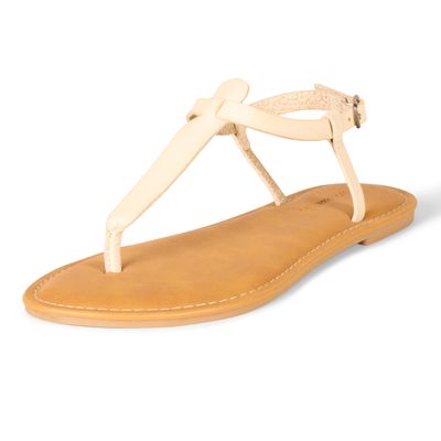 Amazon Essentials Women's Casual Thong Sandal with Ankle Strap, Light Beige, 10.5 Wide
