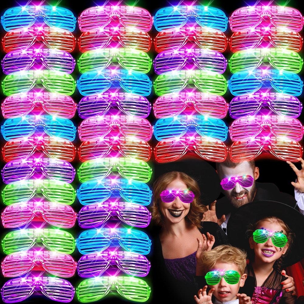SHQDD 46 Pack Light Up Glasses, Glow in the Dark Party Favors, 5 Neon Color Led Glasses, Shutter Shades Glow Stick Sunglasses, Neon Party Supplies for Kids Adults Birthday Wedding Glow Toys Party