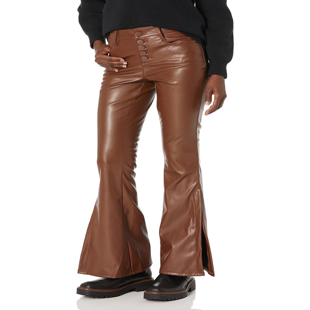 dollhouse Women's Contouring brownVegan Leather Flare with Side Slit and Exposed Buttons, Truffle, 11