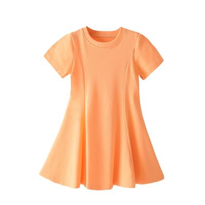 Little Girls Short Sleeve Swing Dress Kids A-Line Skater Twirl Summer Casual Dresses (Orange,7T)
