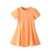 Little Girls Short Sleeve Swing Dress Kids A-Line Skater Twirl Summer Casual Dresses (Orange,7T) view 1