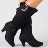 Bcshiye Women's Knee High Suede Chunky Heel Side Zipper Buckle Boots Stretch Winter Dress Party Boots High Heel Boots view 2