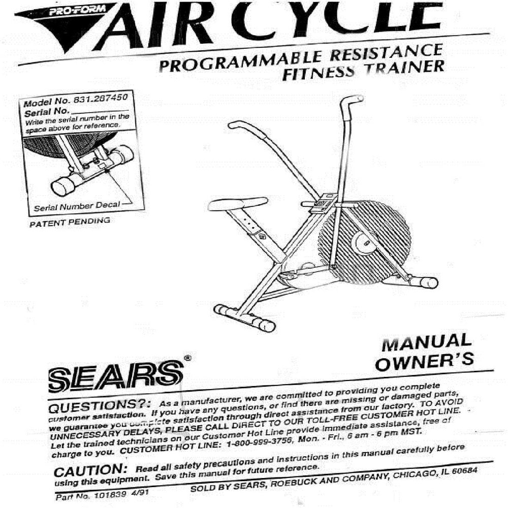 Owner Manual 101839 Works W Life Styler 3600A - 831.287450 Stationary Bike