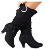 Bcshiye Women's Knee High Suede Chunky Heel Side Zipper Buckle Boots Stretch Winter Dress Party Boots High Heel Boots view 1