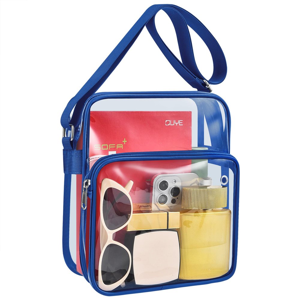 MAY TREE Clear Messenger Bag Stadium Approved Clear Bag Purse for Stadium Events Concert Sport Work (Blue)