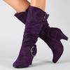 Bcshiye Women's Knee High Suede Chunky Heel Side Zipper Buckle Boots Stretch Winter Dress Party Boots High Heel Boots view 2