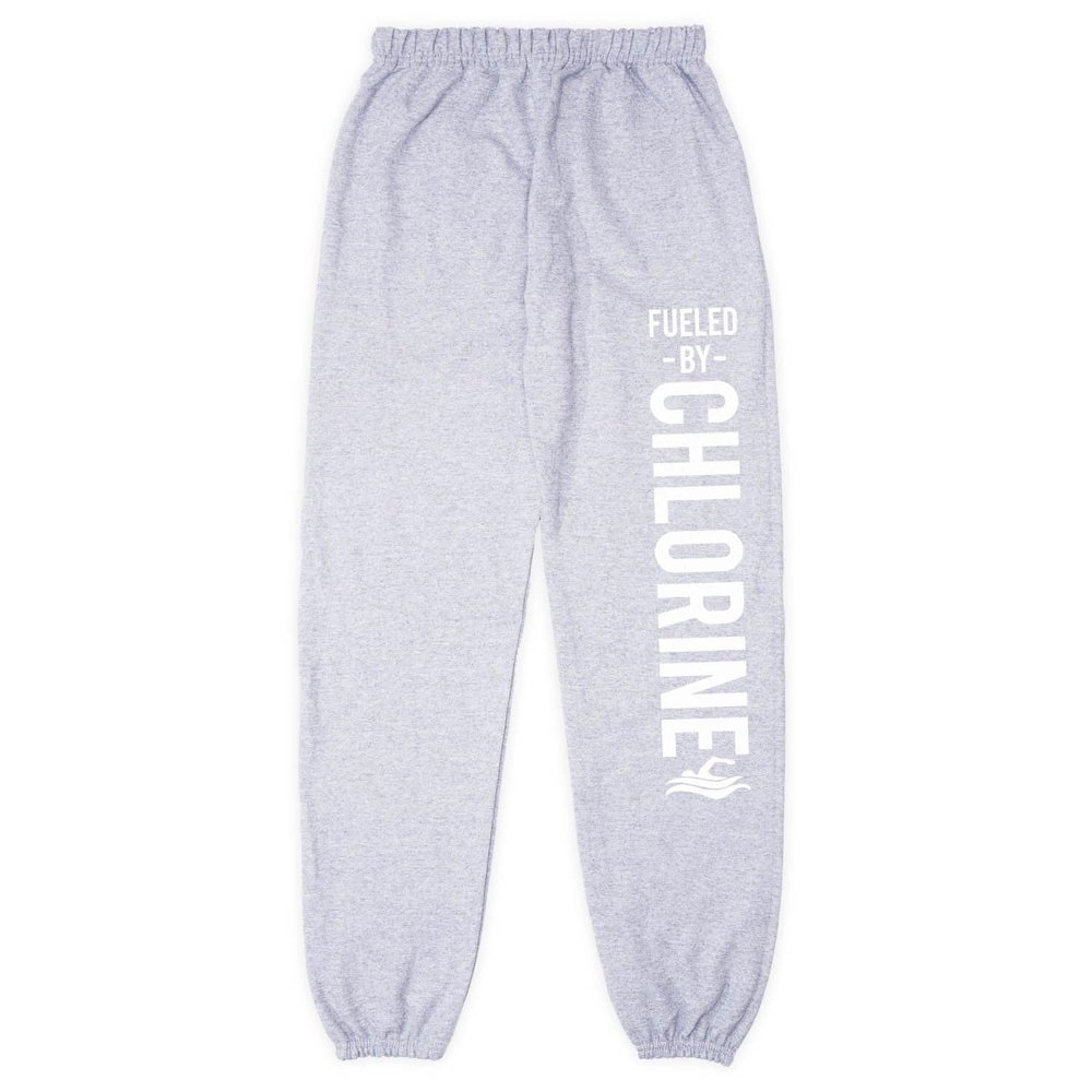 ChalkTalkSPORTS Fueled by Chlorine Sweatpants | Swimming Fleece Lined Sweatpants | Gray | Youth Small