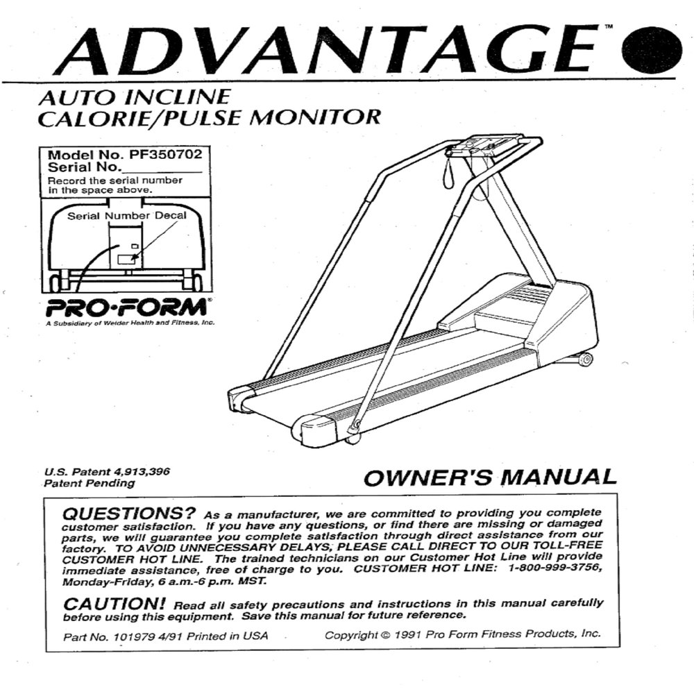 H F Exchange Owner Manual 101979 Works W Advantage PF350702 PF350703 Treadmill