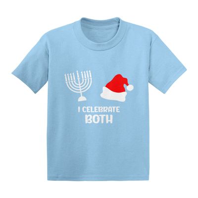 I Celebrate Both - Christmas Hanukkah Infant/Toddler Cotton Jersey T-Shirt (Light Blue, 6 Months)