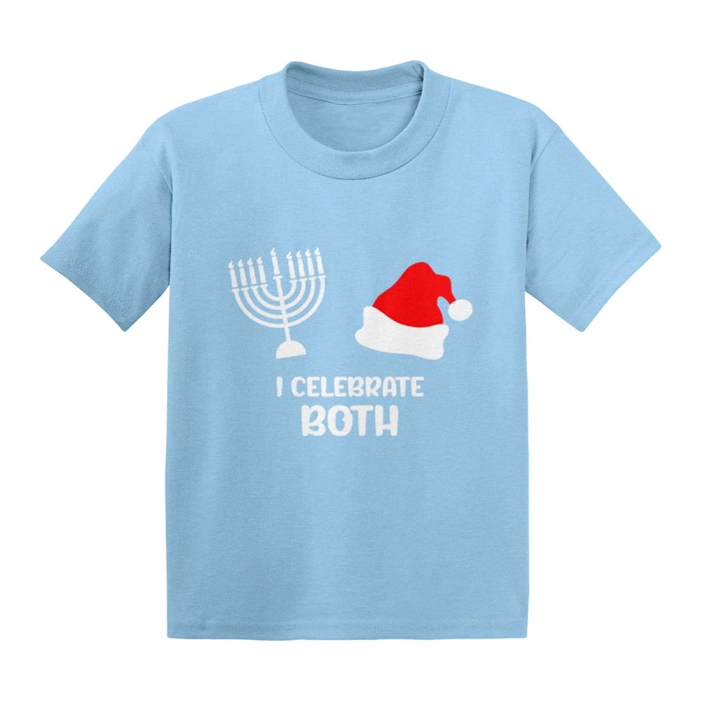I Celebrate Both - Christmas Hanukkah Infant/Toddler Cotton Jersey T-Shirt (Light Blue, 6 Months)