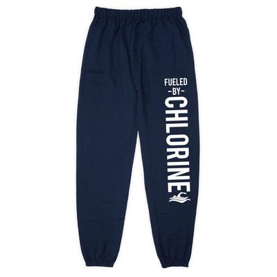 ChalkTalkSPORTS Fueled by Chlorine Sweatpants | Swimming Fleece Lined Sweatpants | Navy | Youth Small