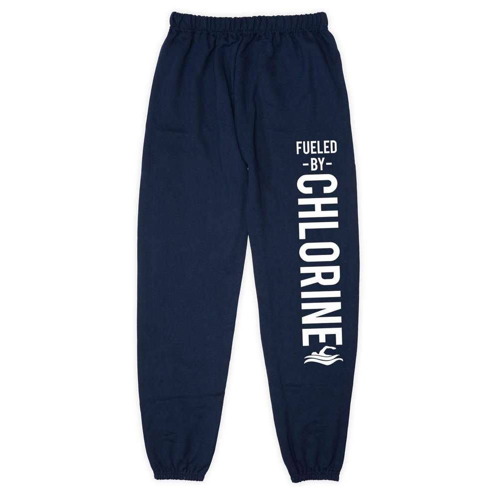 ChalkTalkSPORTS Fueled by Chlorine Sweatpants | Swimming Fleece Lined Sweatpants | Navy | Youth Small