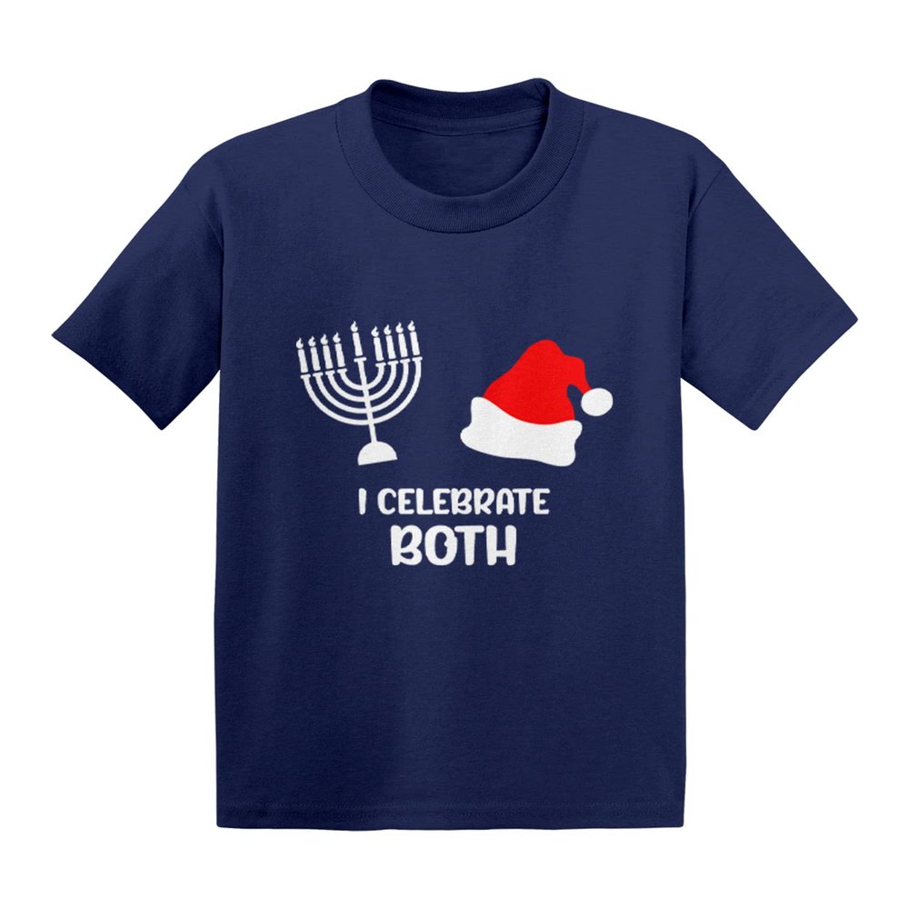 I Celebrate Both - Christmas Hanukkah Infant/Toddler Cotton Jersey T-Shirt (Navy, 3T)