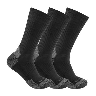 Carhartt Men's Midweight Cotton Blend Crew Sock 3 Pack, Black, Medium