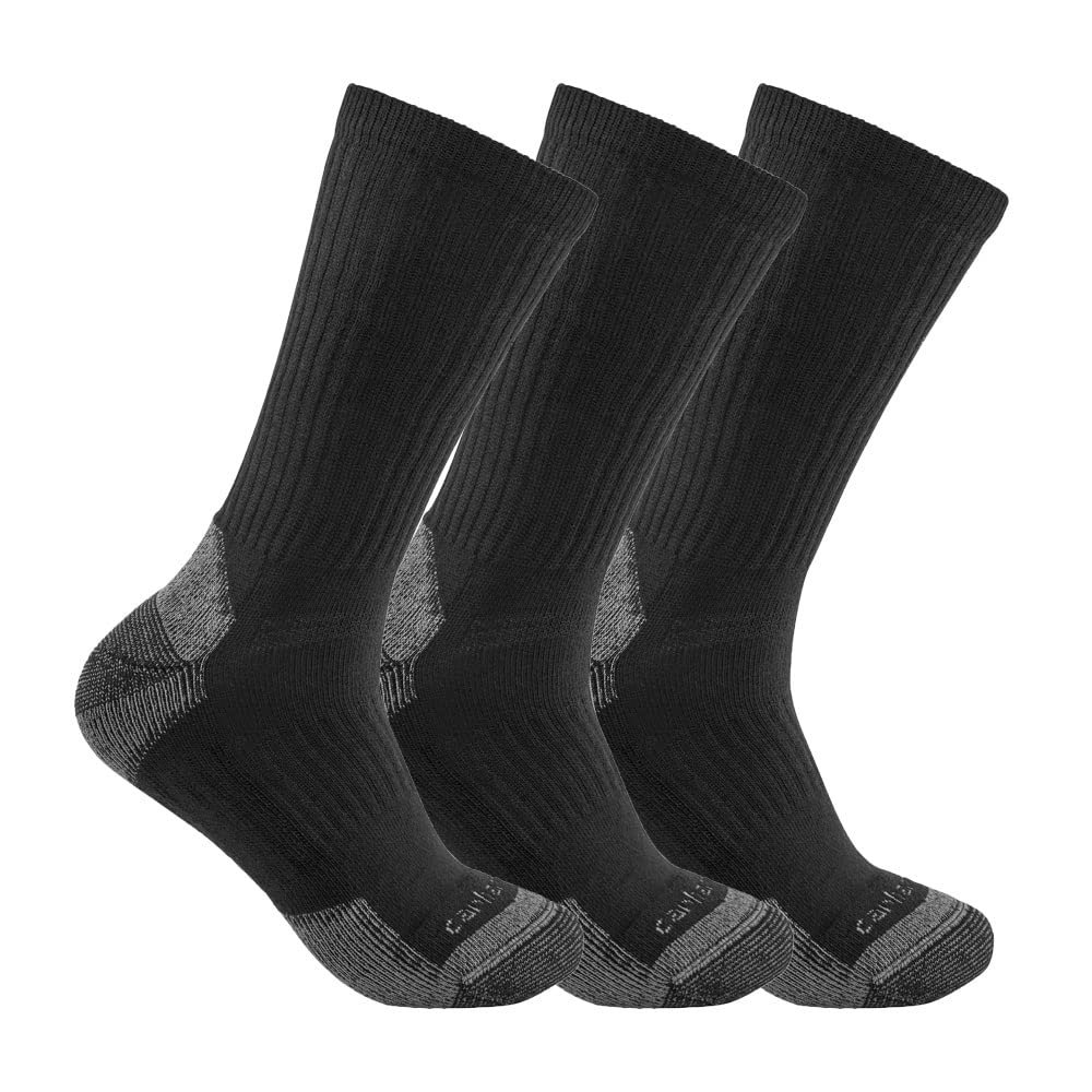 Carhartt Men's Midweight Cotton Blend Crew Sock 3 Pack, Black, Medium