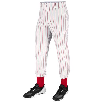 Champro Traditional Fit Triple Crown Classic Baseball Pants with Knit-in Pinstripes and Reinforced Sliding Areas, White, Scarlet pin, Large