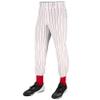 Champro Traditional Fit Triple Crown Classic Baseball Pants with Knit-in Pinstripes and Reinforced Sliding Areas, White, Scarlet pin, Medium view 1