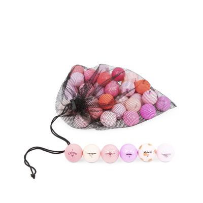 Clean Green Golf Balls 48 Pink Golf Balls Pack Recycled Different Major Brands Bulk Mix - Good Condition Graded Ball - Includes Mesh Carrying Bag