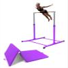 XDance Adjustable Gymnastics Kip Bar Set with Balance Beam and 6'x4' Mat for Kids, Expandable Horizontal Gymnastic Training Exercise Gymnast Home Gym 3 to 5 FT Fiberglass Rail (Purple) view 3
