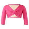 Aislor Kids Girls Ballet Dance Yoga Gym Active Crop Tops V Neck Long Sleeve T-Shirt Shrug Crop Tops Blouses Dancewear Hot Pink Knot Ruch 7-8 Years view 1