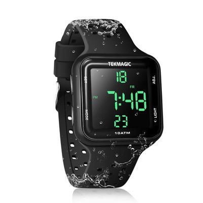 CHISHUNG Mens Boys Swimming Diving Watch 10 ATM Waterproof 100m Underwater Digital Sports Watch with Chronograph, Stopwatch, Dual Time Zone, 12/24 Hour Format, W23-CUS-BK