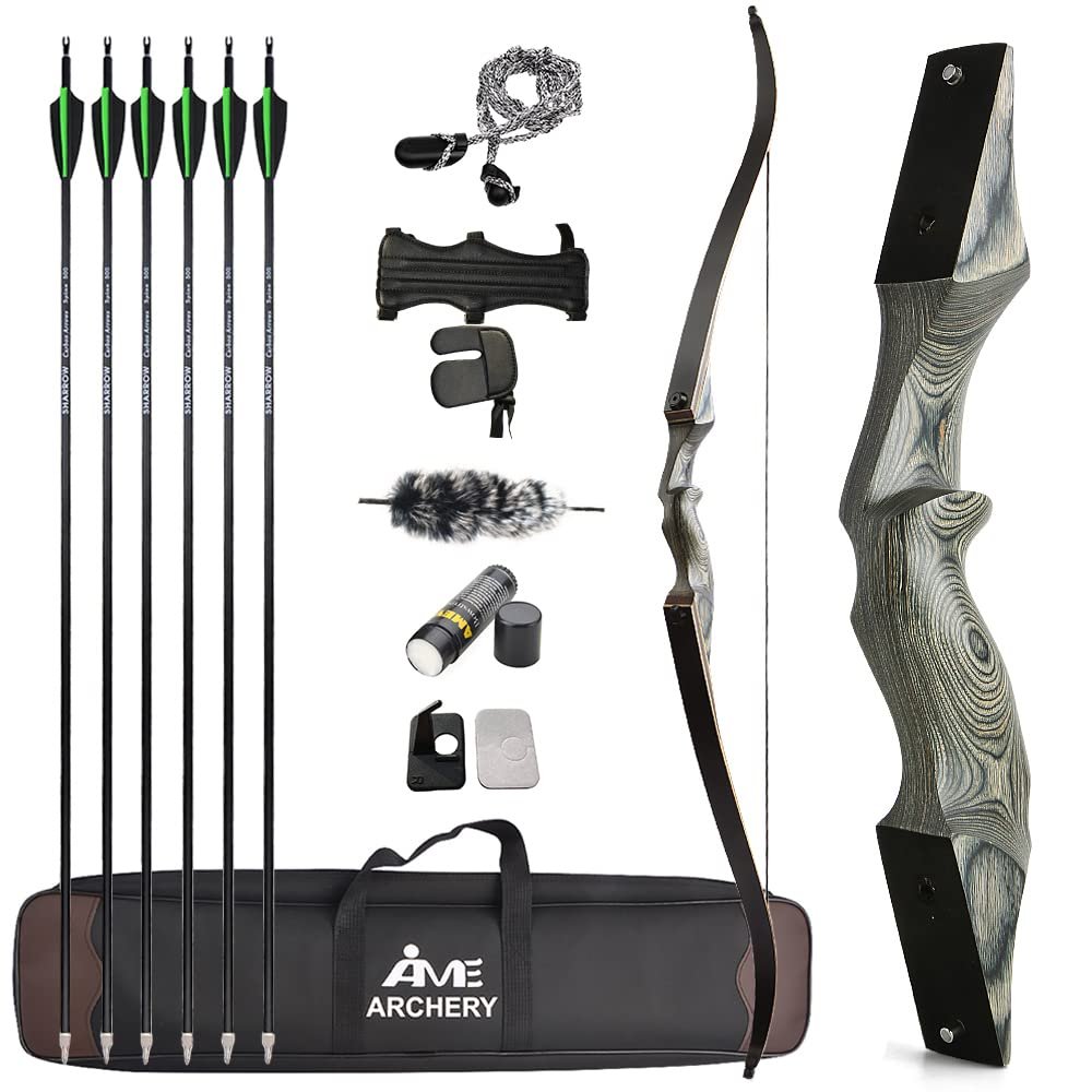 AMEYXGS 60" Archery Takedown Recurve Bow and Arrow Set for Adults and Youth 20-60LBS Hunting Bow with Bow Accessories for Outdoor Shooting Target Practice Right Handed (25LBS, Grey)