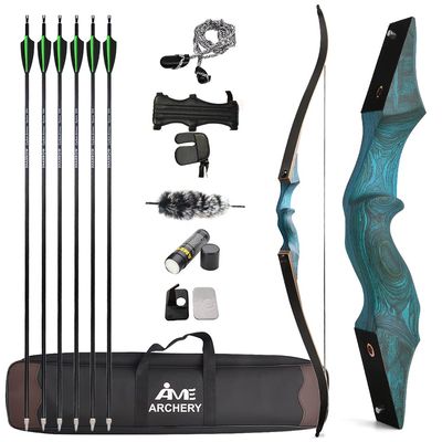 AMEYXGS 60" Archery Takedown Recurve Bow and Arrow Set for Adults and Youth 20-60LBS Hunting Bow with Bow Accessories for Outdoor Shooting Target Practice Right Handed (50LBS, Blue)