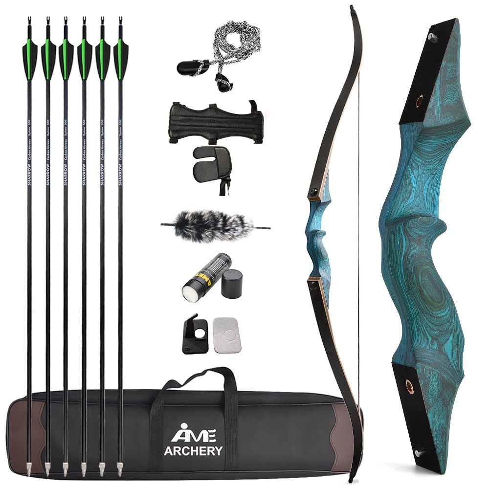 AMEYXGS 60" Archery Takedown Recurve Bow and Arrow Set for Adults and Youth 20-60LBS Hunting Bow with Bow Accessories for Outdoor Shooting Target Practice Right Handed (50LBS, Blue)