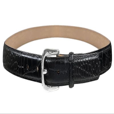 A274 Silver Buckle Italian Calfskin Genuine Full Leather Dress Belt 1"(25mm) Wide (Silver Alligator Black, 32)