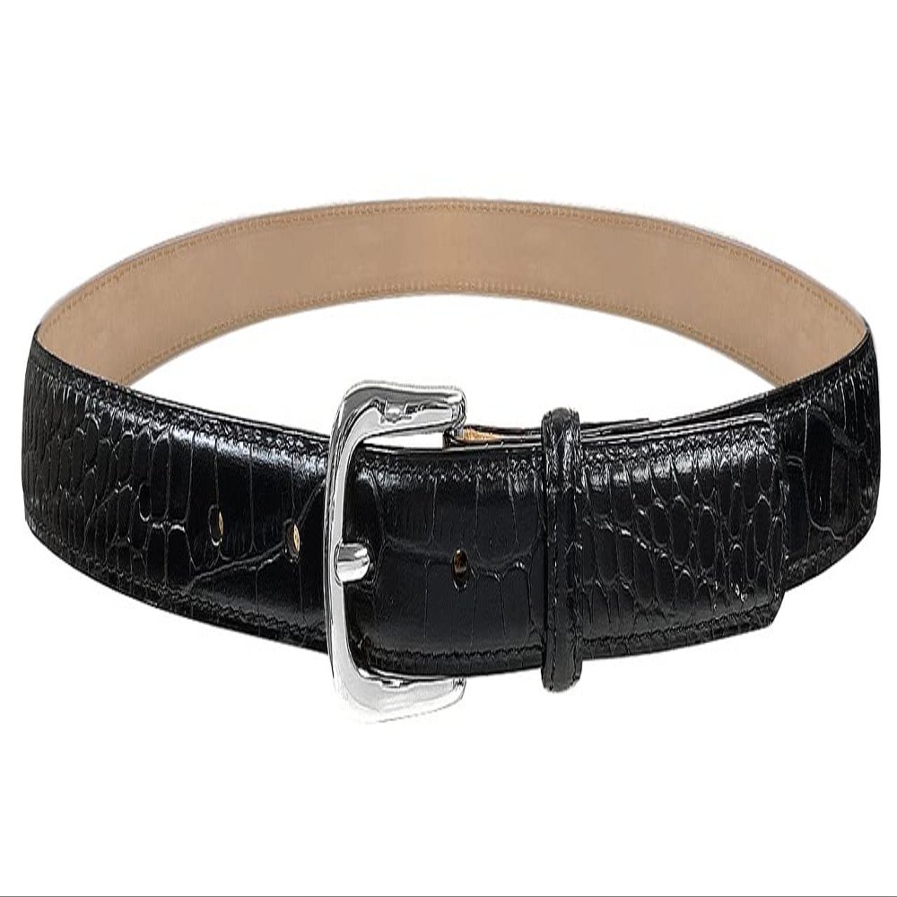 A274 Silver Buckle Italian Calfskin Genuine Full Leather Dress Belt 1"(25mm) Wide (Silver Alligator Black, 32)