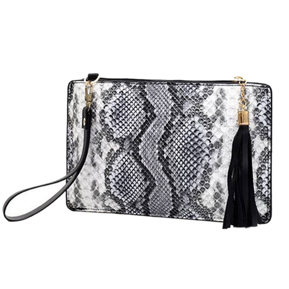 Sun Kea Fashion Women Animal Print Envelope Clutch Bag Ladies Retro Evening Party Prom Loop Handbag Purse (D-Grey)