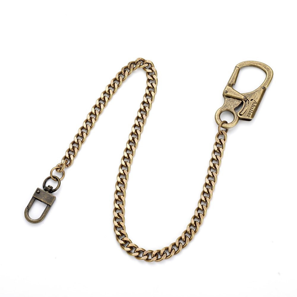 Ahiller Biker Wallet Chain, Heavy Duty Pocket Chain with Lockable Carabiner, Men Chains for Keys, Jeans, Pants, Purse and Handbag (P-Brass-1pcs)