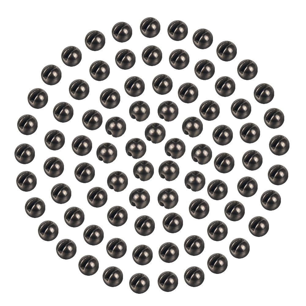 MUUNN 200pcs Tungsten Slotted Beads for Fly Tying, Sink Deeper and Faster 12 Colors/13 Sizes Slotted Tungsten Beads Fly Tying Beads Head Fly Tying Materials(Black Nickel,2.8mm)