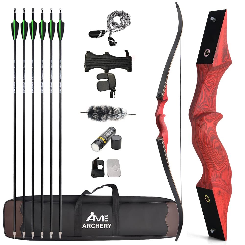 AMEYXGS 60" Archery Takedown Recurve Bow and Arrow Set for Adults and Youth 20-60LBS Hunting Bow with Bow Accessories for Outdoor Shooting Target Practice Right Handed (20LBS, Red)