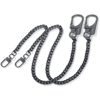 Ahiller Biker Wallet Chain, Heavy Duty Pocket Chain with Lockable Carabiner, Men Chains for Keys, Jeans, Pants, Purse and Handbag (P-Black-2Pcs)