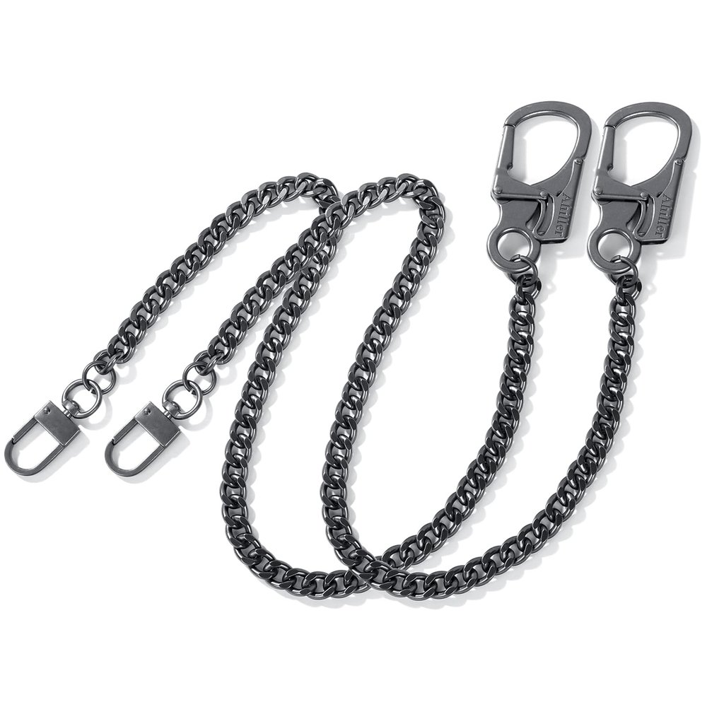Ahiller Biker Wallet Chain, Heavy Duty Pocket Chain with Lockable Carabiner, Men Chains for Keys, Jeans, Pants, Purse and Handbag (P-Black-2Pcs)