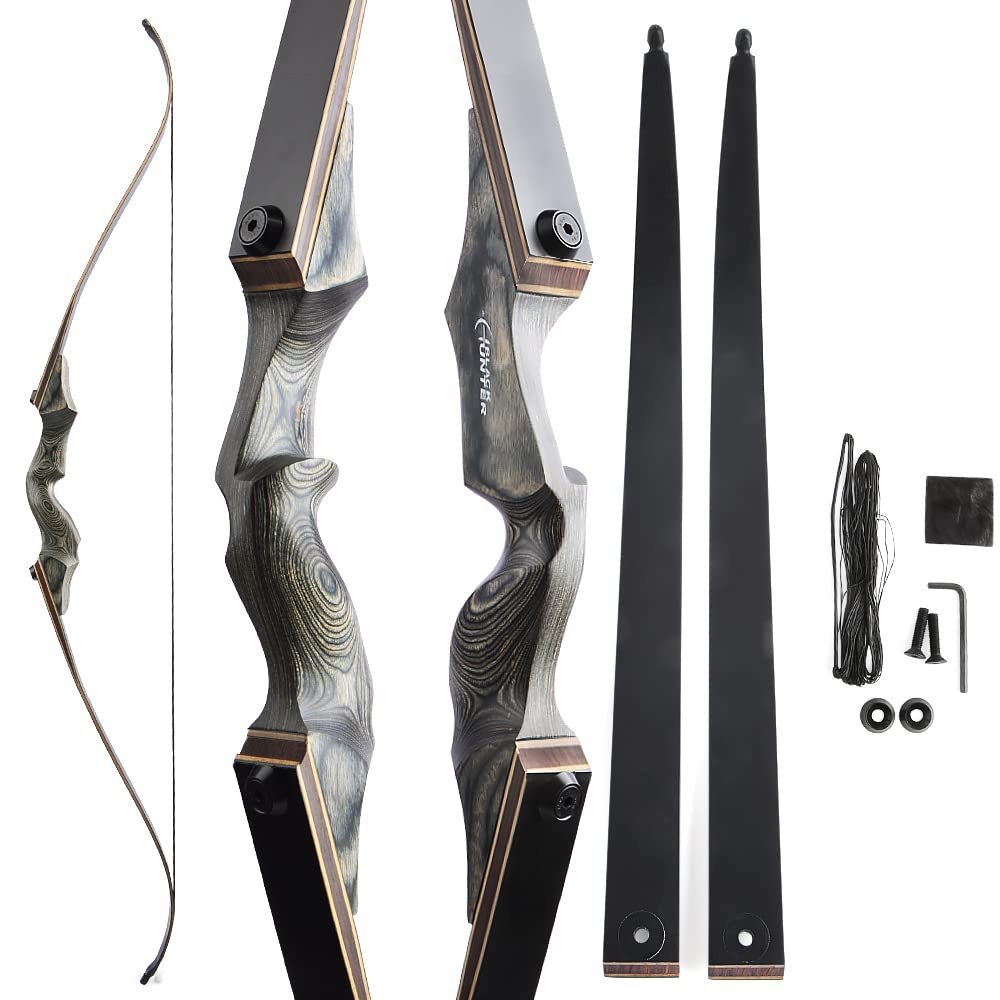 AMEYXGS 60" Takedown Recurve Bow 20-60LBS Archery Hunting Bow with Stringer Tool for Outdoor Shooting Target Practice Right Handed (35LBS, Grey)