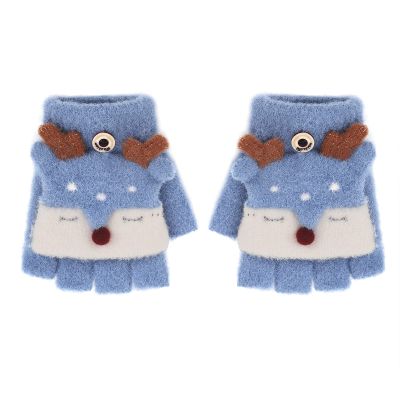 Kids Fingerless Mittens Convertible Flip Top Gloves Children Soft Knitted Gloves for Boys Girls