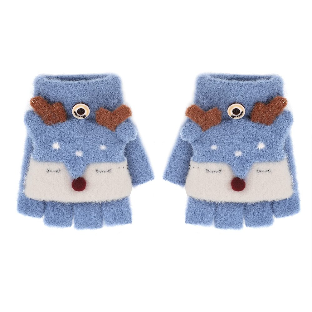 Kids Fingerless Mittens Convertible Flip Top Gloves Children Soft Knitted Gloves for Boys Girls