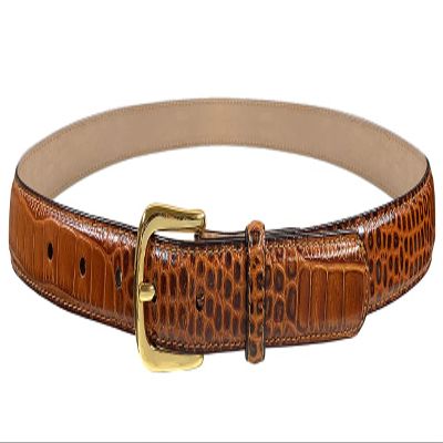 A274 Gold Buckle Italian Calfskin Genuine Full Leather Dress Belt 1"(25mm) Wide (Gold Alligator Tan, 32)