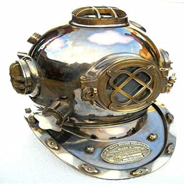 Antique Diving Navy Divers Helmet 18 Inch Steel and Brass Made Diving Helmet Scuba Us Brass Vintage Deep Sea Solid Marine Helmet for Office & Home Decor