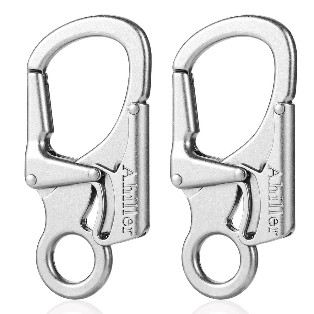 Ahiller Carabiner Clip, Double Anti-Misopening Locking Design, 3" Zinc Alloy Heavy Keychain for Outdoor Camping Hiking, Key Ring Clip (Silver-2P)