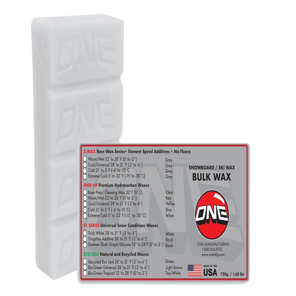 One Mfg F1 Snowboard & Ski Wax, Universal Conditions Formula, 750g (1.65lb) Big Brick Great Value, Fast Wax in a Wide Range of Snow Conditions, humidities, and Temperatures.